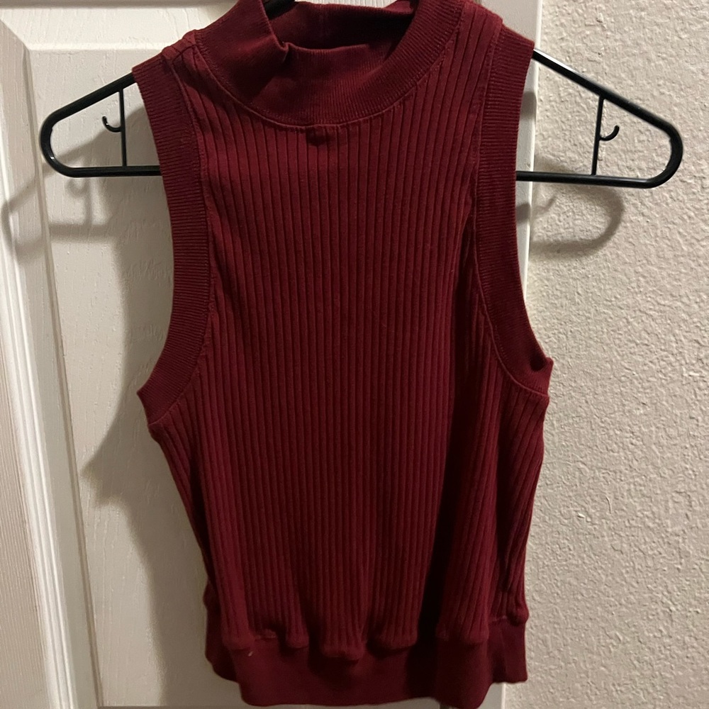 Burgundy High Neckline Sleeveless Tank